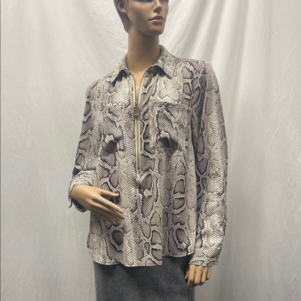 Michael Kors Women's Snakeskin Print Long Sleeve Blouse